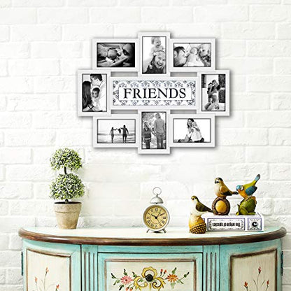 Jerry & Maggie - Photo Frame 22x17 White Friends Picture Frame Selfie Gallery Collage Wall Hanging for 6x4 Photo - 8 Photo Sockets - Wall Mounting Design - color: White, size: Friends/ Textured