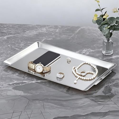 15.8" x 9.5" Large Serving Platters, Stainless Steel Heavy-Duty Large Serving Trays, Silver Rectangular Plates for Food, Fruit, Party, Wedding, Christmas, Chip and Scratch Resistant - color: Plata-40x24 Cm