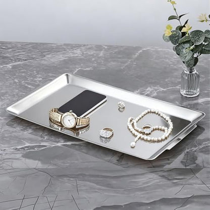 15.8" x 9.5" Large Serving Platters, Stainless Steel Heavy-Duty Large Serving Trays, Silver Rectangular Plates for Food, Fruit, Party, Wedding, Christmas, Chip and Scratch Resistant - color: Plata-40x24 Cm