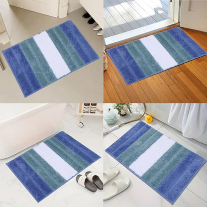 Bath Rug Mat Non Slip,Stripe Indoor Doormat,20"x32" | Small Area Rug,Rubber Backed,Soft microfiber,Absorbent,Machine Washable,Bathroom,Entryway,Kitchen,Hallway - color: Blue Stripe1