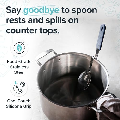 Souper Cubes Stainless Steel Spoon with Silicone Grip & Pot Hook, Blueberry | Durable Cooking Spoon Hooks to Your Pot to Help Prevent Drips and Keep Counters and Stovetop Clean - color: Blueberry, size: Spoon 1-Pack