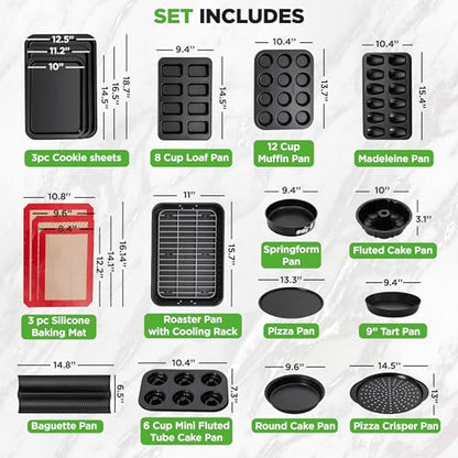 NutriChef 42-Piece Ultimate Nonstick Bakeware Set - Carbon Steel Baking Pans, Everyday Baking Tools, Oven Mitts, & More - Ideal for Baking Delicious Savory & Sweet Treats - Complete Set for Bakers - size: 42-Piece Set