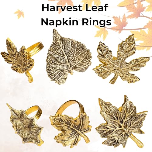 Alpha Living Home Gold Leaf Napkin Rings, Set of 12 - color: Antique Leaf Gold, size: 12- Pack
