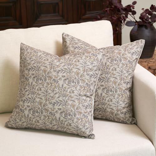 Amor Virisso Floral Throw Pillow Covers 20x20 Set of 2 Vintage Block Print Pillow Covers Decorative Pillow Covers Couch Pillows for Living Room Farmhouse Accent Sofa Pillows, Yellow/Sand - color: Yellow/Sand, size: 20" x 20" (Pack of 2)