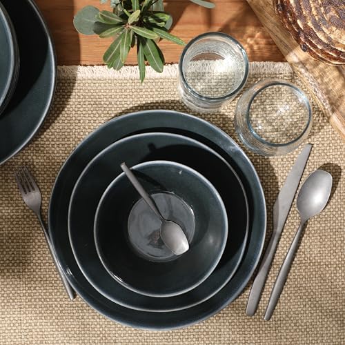 Two Time Oprah's Favorite Things Winner - Montecito Breeze 16 Piece (Service for 4) Double Plates and Bowls Stoneware Reactive Glaze Dinnerware Set - Laguna Dawn - color: Laguna Dawn