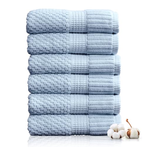 6 Pack 100% Cotton Hand Towels | Blue Towels | Oeko‑TEX Standard 100 | Soft & Absorbent, Quick‑Dry | Trinity Collection - Chambray Blue - color: Chambray Blue, size: Hand Towels (6 Pack)