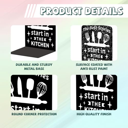 5.3"x4.3"x7.9" Metal Bookends, Heavy Duty Book Ends for Shelves | Cutting Board Theme Cast Iron Book Supports, 1 Pair Decor Stoppers for Desk, Library, Office & Home Shelves - style: Cutting Board