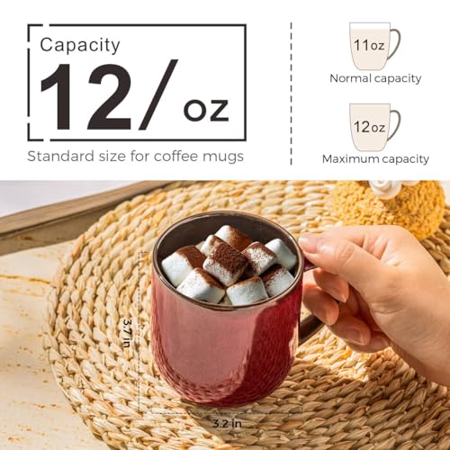 LERATIO Ceramic Coffee Mugs Set of 6,12oz Handmade Coffee Mugs Set | Large Handle for Cappuccino/Latte/Tea/Hot Cocoa,Oven &Dishwasher & Microwave Safe-Red - color: reactive glaze-2