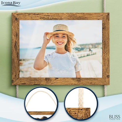 5x7 Wall Hanging Picture Frames Collage with 4 Openings - Rustic Brown - Casual Style Engineered Wood Frames - Wall Mount Only - Bliss Collection - color: Rustic Brown, size: 5x7