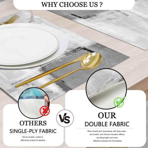 Mcalk Dark Grey Table Runner and Placemats Set of 6 Pieces, Grey Placemat, Cloth Place Mats Indoor for Kitchen, Washable Abstract Placemats Linen Material for Dining Table - color: 01grey