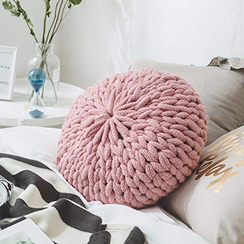 vctops Chunky Knit Round Shaped Throw Pillows with Insert Super Soft Cozy Decorative Handmade Cushions (Pink, Diameter 16") - color: Pink, style: Diameter 16Inch
