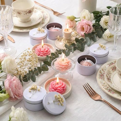 Threlaco 12 Pcs Flower Bridal Candles Set Bridesmaid Gift,Pink Gradient | 2" Wax Scented Candle Bulk, with Dried Flower and Cans, for Wedding Shower Proposal Anniversaries Women Christmas Party Favor - color: Pink Gradient