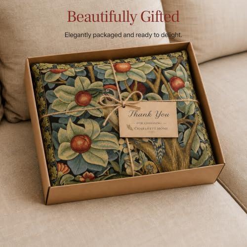 William Morris Woodpecker Right Tapestry Throw Pillow Cover 18 x 18 in - color: Black Woodpecker