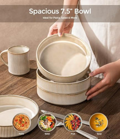 GBhome 7.5 Inch Pasta Bowls Set of 4, Ceramic Salad Bowls, Cappuccino | Double Reactive Glaze Bowls for Pasta, Noodles & Fruit, Scratch Resistant, Microwave & Dishwasher Safe - color: Cappuccino, size: Set of 4