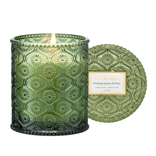 LA JOLIE MUSE Pomegranate & Pine Scented Candles for Home, Natural Soy, 40 Hrs | Luxury Green Festive Jar Candle, Clean Non Toxic, Christmas Winter Holiday Candle, Gift for Women & Family, Balsam &Cedarwood - color: Pine & Pomegranate