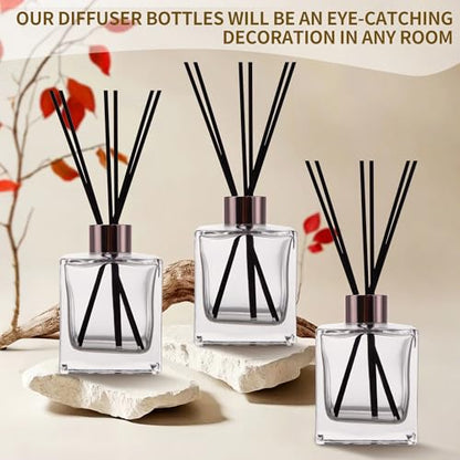 6 Pack Perfume Reed Diffuser Bottle,Empty Square Essential Oil Bottles Glass Jar with Black Sticks for DIY Fragrance Replacement Diffuser Sets (200ml/6.8 oz, Transparent Color) - color: Transparent ( 6.8 Oz )