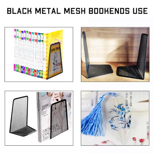 LRZCGB Metal Mesh Bookends Desktop Stand Book Holder Bookshelf Decoration for Office Library School