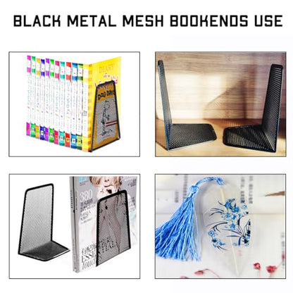 LRZCGB Metal Mesh Bookends Desktop Stand Book Holder Bookshelf Decoration for Office Library School