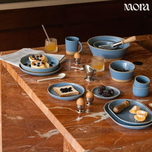 MORA Medium Plates Set of 4, 8.5 inch Ceramic Pottery Salad Plates - Microwave, Oven and Dishwasher Safe - Sky - color: Sky