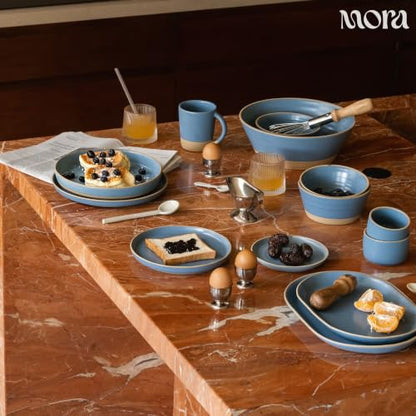 MORA Medium Plates Set of 4, 8.5 inch Ceramic Pottery Salad Plates - Microwave, Oven and Dishwasher Safe - Sky - color: Sky