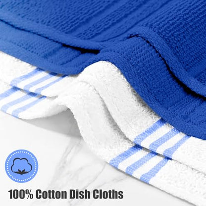 Oven Mitt and Pot Holders Sets, Quilted Cotton Terry Cloth,Non-Slip Pot Holder, Silicone Oven Mitt Heat Resistant, Oven Mittens 7.3"x14.2", Hot Pad 7"x10" & Dish Cloths 13"x25" - color: Royal Blue