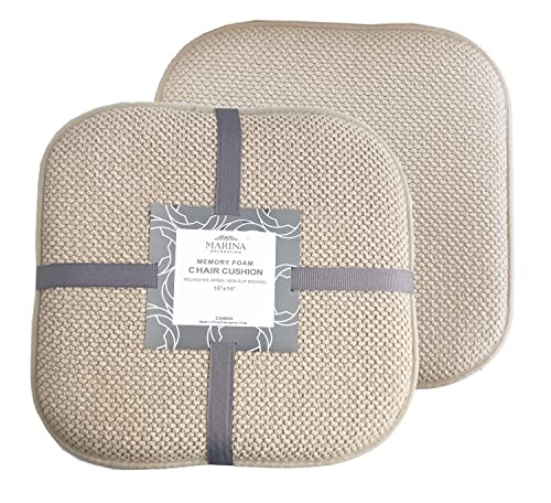 Marina Decoration Thick Comfortable Cushion Memory Foam Chair Pads Honeycomb Pattern Nonslip Rubber Back Seat Topper Rounded Square 16 x 16 Seats Cover for Kitchen Chairs, 2 Pack Beige Linen - color: Linen, size: 2 Pieces Pack