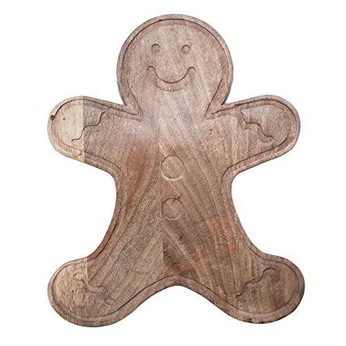 Mary Square Natural Brown Gingerbread 16.5 x 13.25 Mango Wood Christmas Cheese Cutting Board - style: Gingerbread