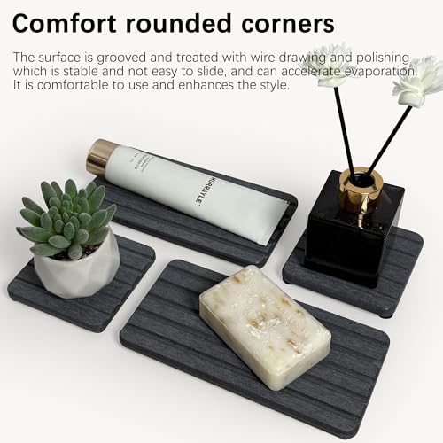 Set of 4 Bathroom Vanity Tray, Quick-Dry Diatomite Kitchen Tray with Non-Slip Pads | Water Absorbing Stone Used for Soap, Sponges, Cosmetics | Eco-Friendly Bath Sink Organizer - color: Drak Gray