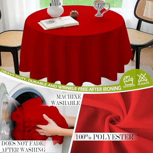 BYDOLL Table Cloth 48 Inch Round Tablecloth Fits Max38 Inch Diameter Table Top,Red Polyester Washable Wrinkle-Free Spillproof Tablecloth for Party Patio Cover - color: Red, size: 48" x 48" (Round-Fits Tables 24''-36'')