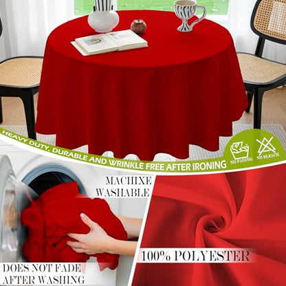 BYDOLL Table Cloth 70 Inch Round Tablecloth Fits Max60 Inch Diameter Table Top,Red Polyester Washable Wrinkle-Free Spillproof Tablecloth for Party Patio Cover - color: Red, size: 70" x 70" (Round-Fits Tables 46''-58'')