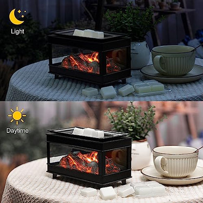 Fireplace Wax Melt Warmer, Electric Wax Warmer for Scented Wax | 3-Sided Glass Metal Wax Melter & Burner,Candle Warmer with LED Flame Glow,Fragrance Warmer for Home Office Decor Gifts