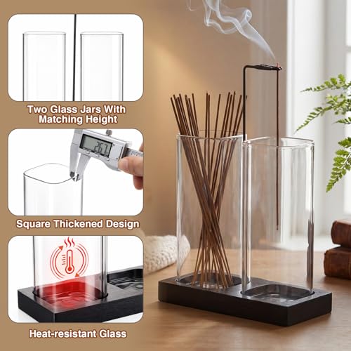 Zhehao 4 Pcs 2 in 1 Incense Holder for Sticks with Glass Ash Catcher Kit, Includes 1 Upside Down Anti-ash Flying Incense Burner 1 Ash Brush and 2 Mats for Meditation, Yoga, Spa, Home Decor