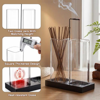 Zhehao 4 Pcs 2 in 1 Incense Holder for Sticks with Glass Ash Catcher Kit, Includes 1 Upside Down Anti-ash Flying Incense Burner 1 Ash Brush and 2 Mats for Meditation, Yoga, Spa, Home Decor