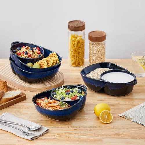 vancasso Starry Chip and Dip Bowl, Anti-Soggy Cereal Bowl, Soup and Sandwich Plate Combo, Breakfast Powls, Divided Snack Bowls Gifts for Wedding Housewarming Party, 2 Pack(Blue) - color: Blue