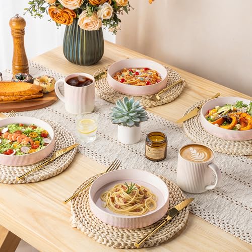 7.5" Ceramic Pasta Bowls Set of 4, Salad Bowls | Versatile Serving Bowls for Pasta, Salad, Fruit & Noodles, Housewarming & Wedding Gift, Primrose Pink - color: Primrose Pink, size: 7.5 Inch