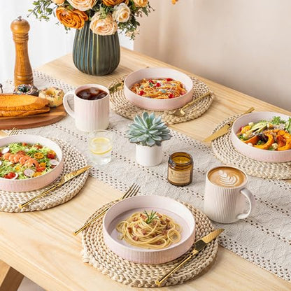 7.5" Ceramic Pasta Bowls Set of 4, Salad Bowls | Versatile Serving Bowls for Pasta, Salad, Fruit & Noodles, Housewarming & Wedding Gift, Primrose Pink - color: Primrose Pink, size: 7.5 Inch