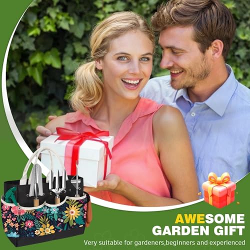 22Pcs Gardening Tools Set for Women Heavy Duty Garden Hand Tool Kit Birthday Gifts for Mom Her Wife Grandma Beginner Gardening Accessories with Tote Bag/Shovel/Repotting Mat/Plant Labels/Gloves-Black - color: Black