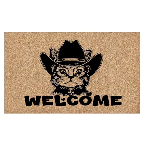 Western Cowboy Cat Welcome Faux Coco Coir Doormat Door Mat, Southwestern Cowboy Cat Decorative Welcome Doormat for Home Indoor Outdoor Porch Front Door Entrance Outside, 17x30 Inch - color: Home 5