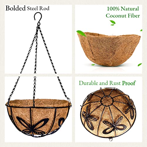Kingbuy Metal Hanging Planter Basket with Coconut Fiber Liner Chain Wire Plant Holder 10 Inch Flower Pot for Indoor Outdoor Decor, Butterfly Pattern, 2 Pack - size: 10 Inch, style: Butterfly