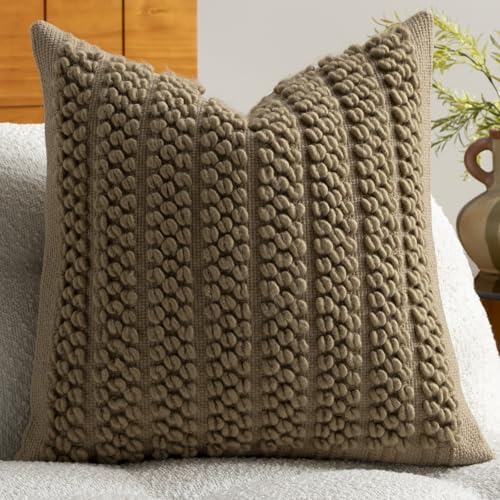 Wool Boucle Throw Pillow Cover Premium Chic Accents Square Textured Decorative Pillow Case for Living Room Couch Sofa Home Decor 18"x18" Taupe - color: Taupe, size: 18" x 18" (Pack of 1)
