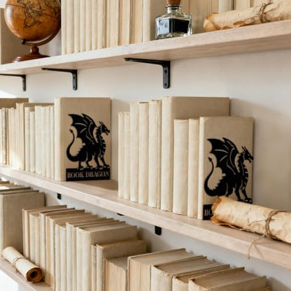 5.3"x4.3"x6.9" Metal Bookends, Heavy Duty Book Ends for Shelves | Dragon Theme Cast Iron Book Supports, 1 Pair Decor Stoppers for Desk, Library, Office & Home Shelves - style: Dragon