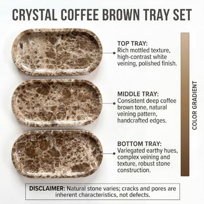 YKAJO Crystal Coffee Brown Oval Marble Tray, 11.8x5.9 Perfume Organizer | Honed natural stone; jewelry & trinket dish, ring & key holder, soap & candle catchall; bath counter, dresser, coffee table - color: Crystal Coffee Brown, size: 11.8" x 5.9" x 0.6"