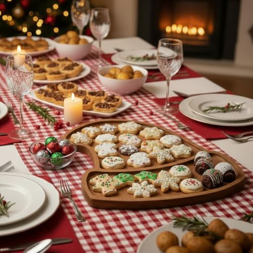 11.42 x 10.43 Inch Santa Hat Wood Serving Platter Board | Rustic Charcuterie Platter for Christmas Parties, Cheese Fruit Tray, Farmhouse Cutting Board for Holiday Table - style: Santa Hat