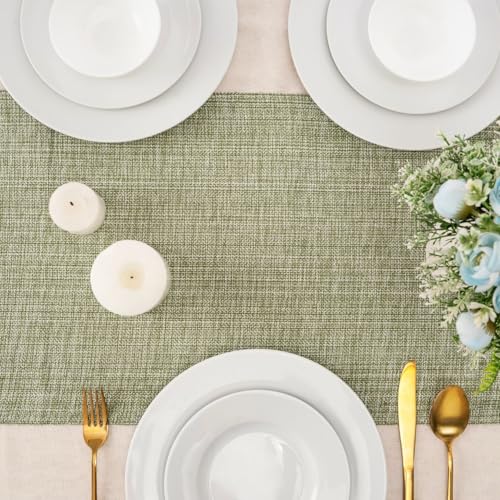 Cotton Table Runner - 72x13 Inch, Chambery Textured Table Runner, Durable & Elegant for Dining Table, Wedding, Restaurant, Oeko-TEX Certified - Green - color: Green