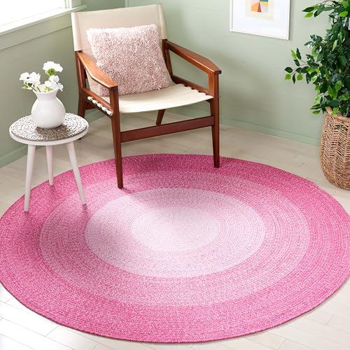 SAFAVIEH Cape Cod Collection Area Rug - 7' Round, Red & Pink, Handmade Braided Cotton, Ideal for High Traffic Areas in Living Room, Bedroom (CAP242Q) - color: Red/Pink, size: 7' (Round)