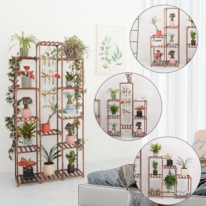 XXXFLOWER Plant Stand Indoor Outdoor 13 Tiers Wood Plant Shelf for Multiple Plants ，Large Plant Rack for Window Garden Balcony Patio Porch Living Room