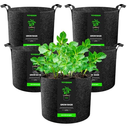 VIVOSUN 5-Pack 1 Gallon Plant Grow Bags Fabric Pots with Handles | 300G Thickened Nonwoven Fabric, Excellent Drainage, Healthy Root Growth, BPA-Free, Reusable - color: Black, size: 1 Gallon