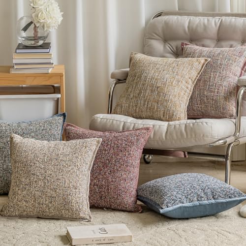 Pack of 2,Tweed Woven Neutral Decorative Pillow Covers,Textured Boucle Pillowcases Soft Modern Farmhouse for Bed Sofa Living Room, 18x18Inch
