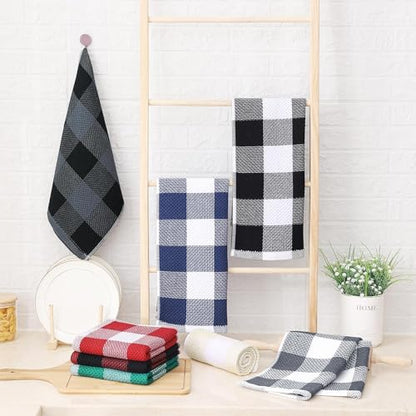 Homaxy 100% Cotton Plaid 6 Pack Kitchen Towels, 13" x 28", Black & Grey | Waffle Weave, Plaid, Super Soft and Absorbent Dish Towels, Quick Drying, Multi-Purpose - color: Black & Grey, size: 13 x 28 - 6 Pack