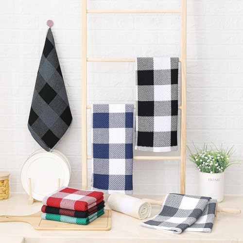Homaxy 100% Cotton Plaid 8 Pack Kitchen Towels, 13" x 28", Black & Grey | Waffle Weave, Plaid, Super Soft and Absorbent Dish Towels, Quick Drying, Multi-Purpose - color: Black & Grey, size: 13 x 28 - 8 Pack
